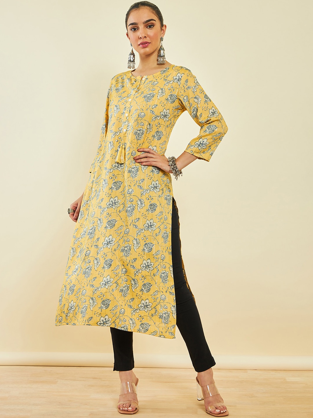 

Soch Floral Printed Regular Kurta, Yellow