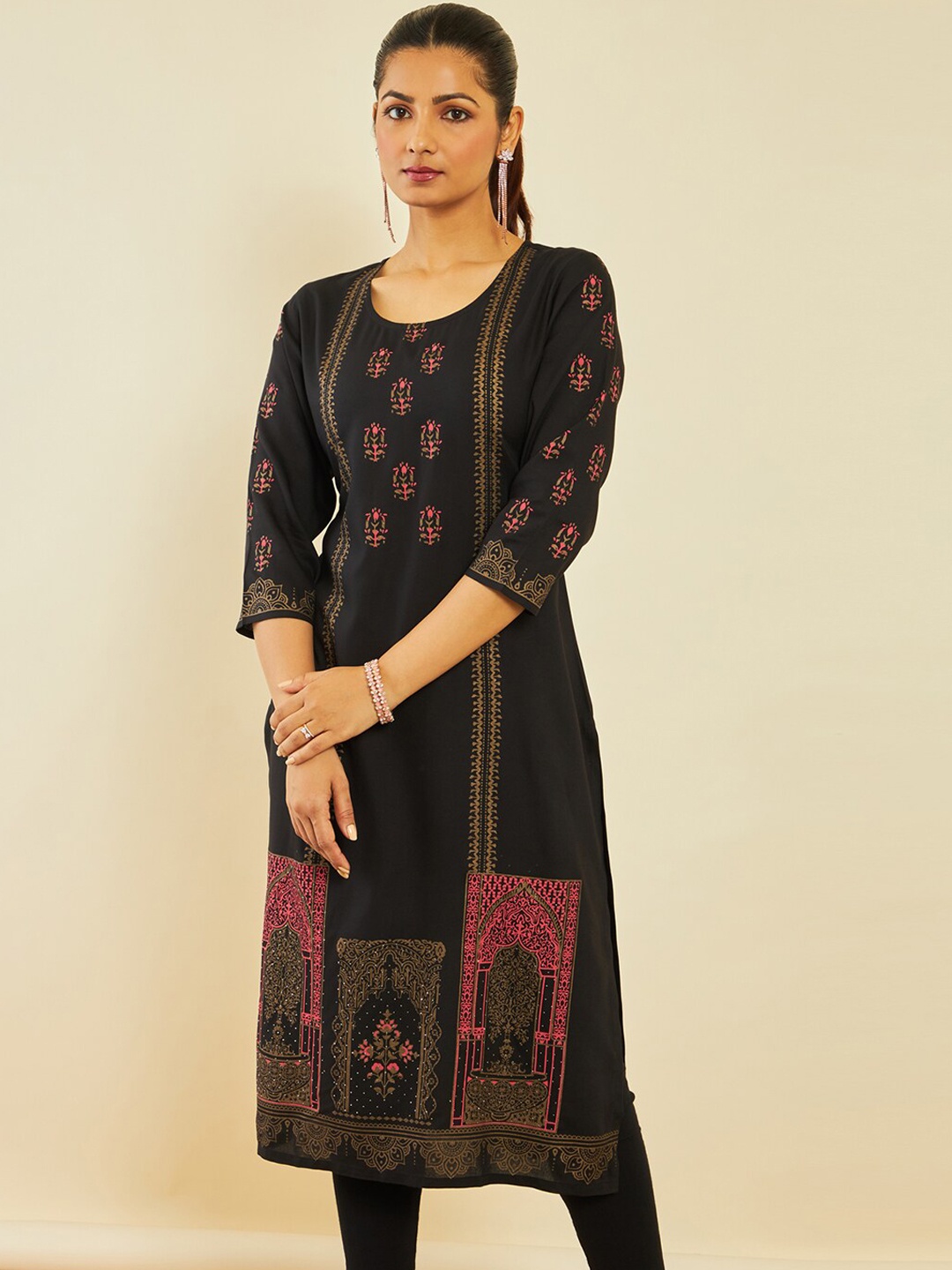 

Soch Ethnic Motifs Printed Straight Kurta, Black