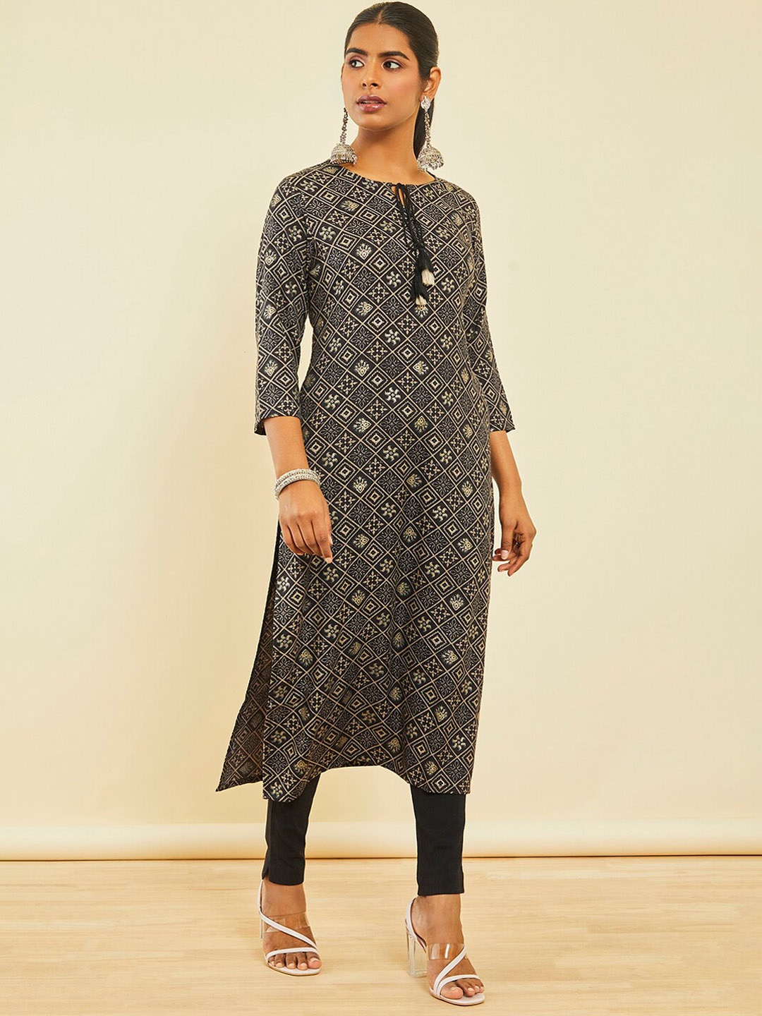 

Soch Ethnic Motifs Printed Straight Kurta, Black