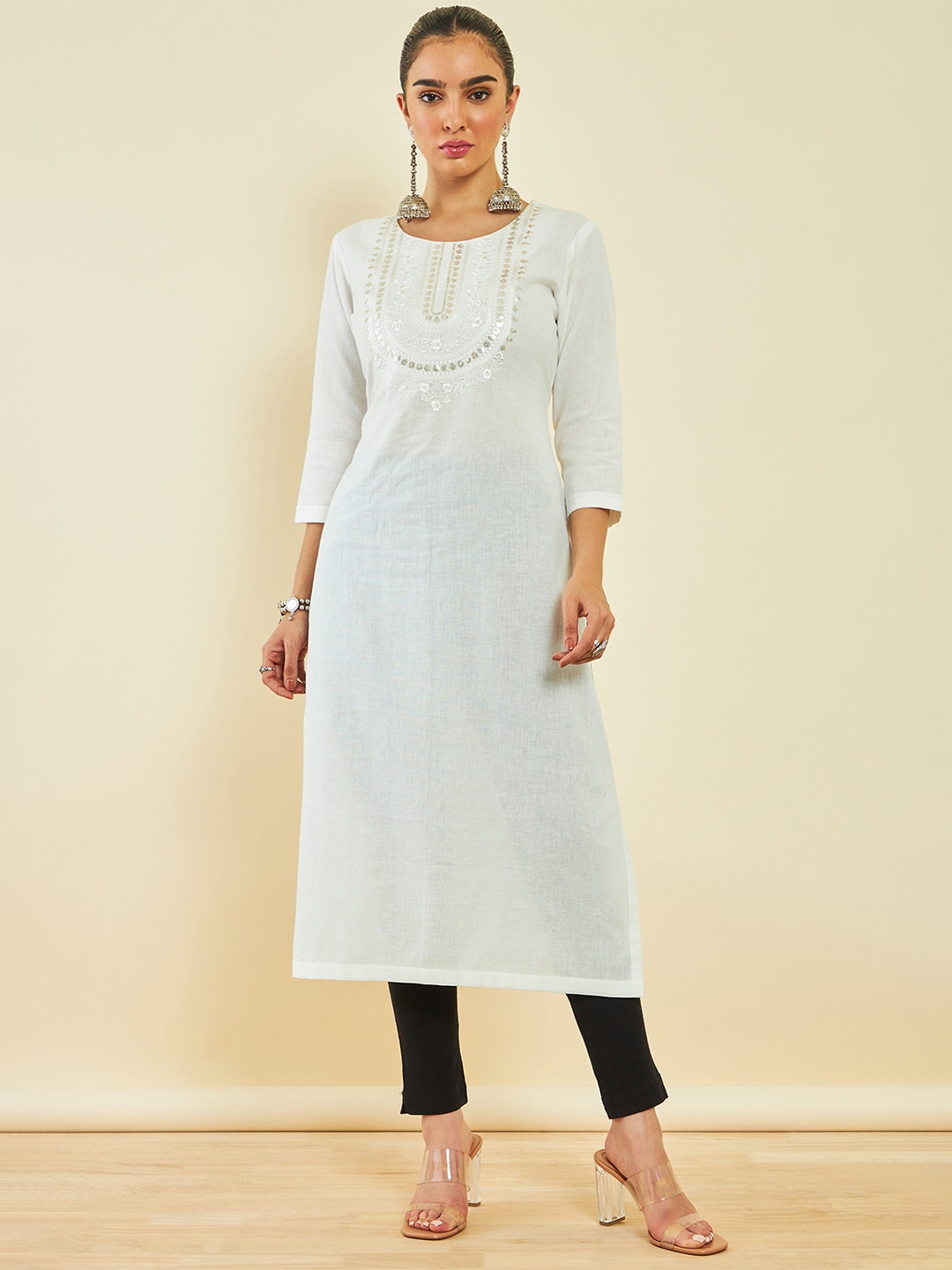 

Soch Embellished Yoke Design Sequinned Kurta, Off white