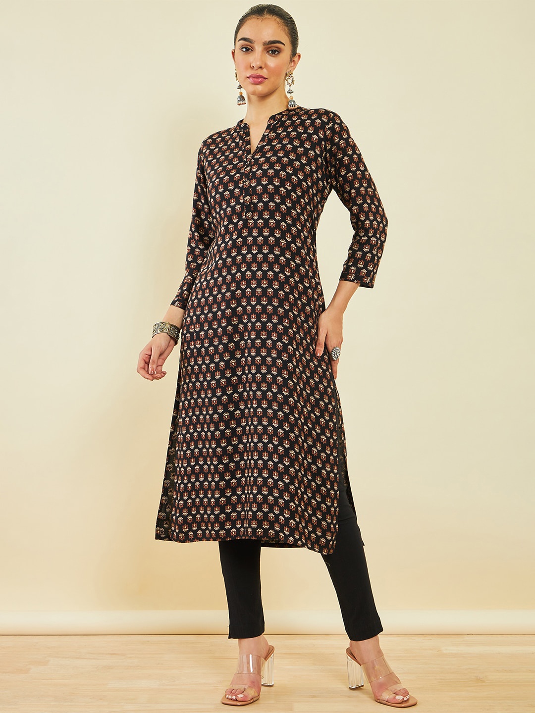 

Soch Printed Mandarin Collar Kurta, Black