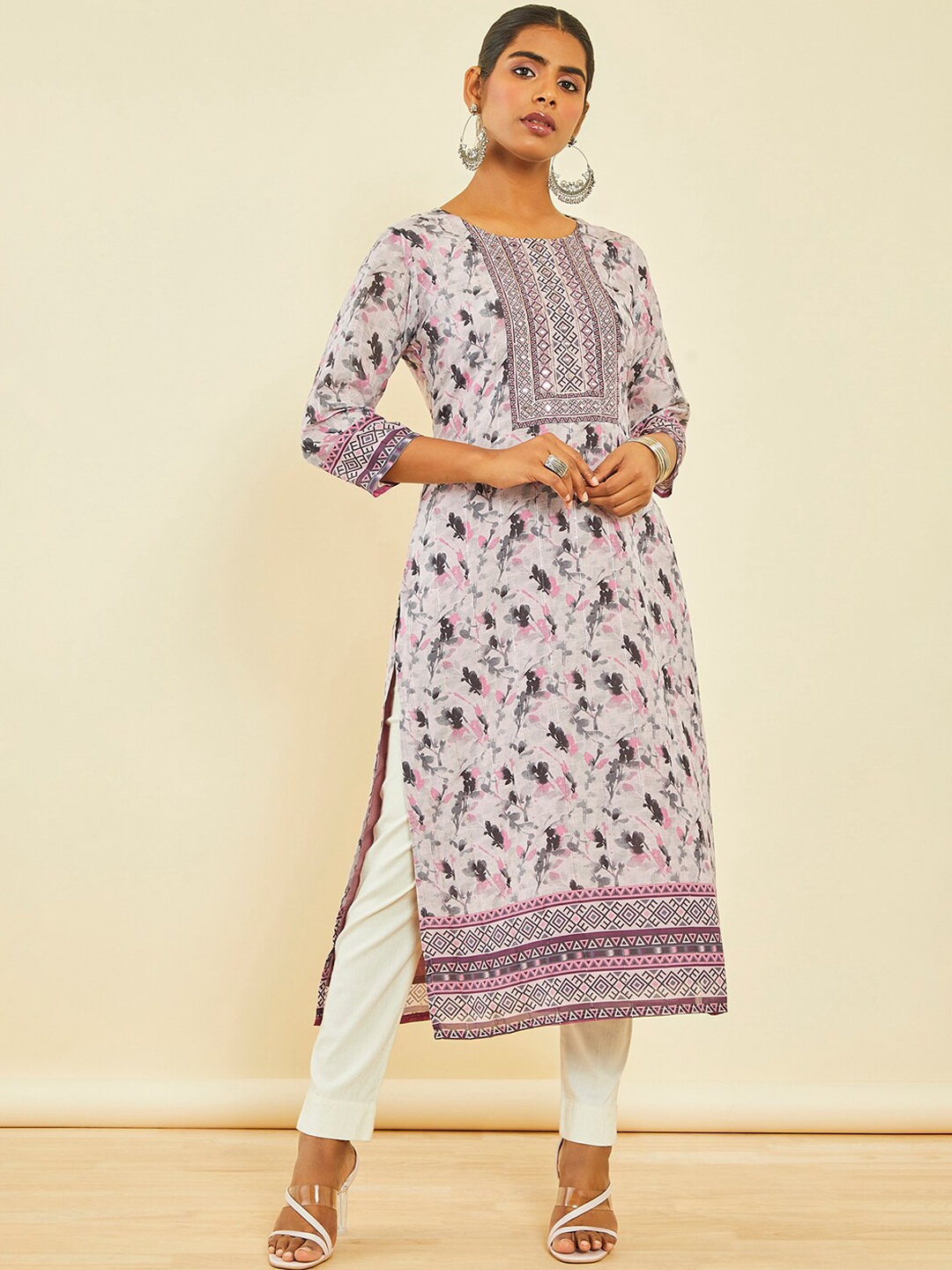 

Soch Floral Printed A-line Kurta, Pink