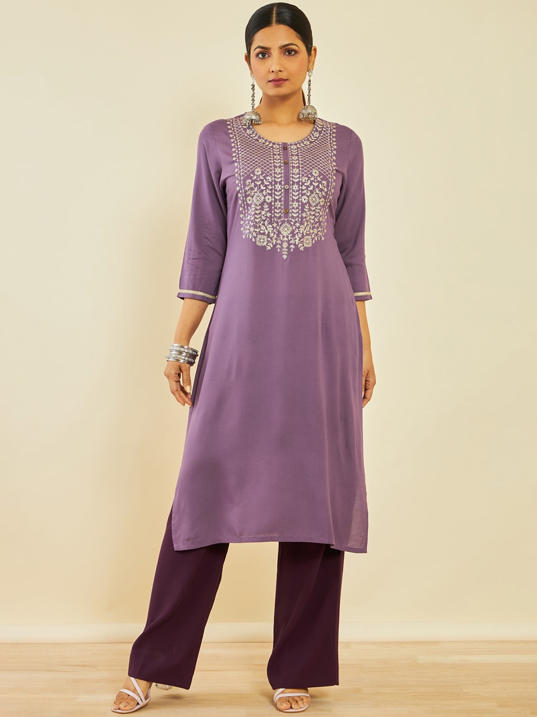 

Soch Ethnic Motifs Embroidered Regular Kurta, Purple