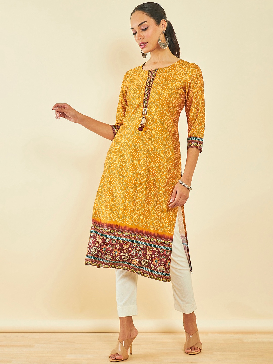

Soch Bandhani Printed Satin Kurta, Mustard