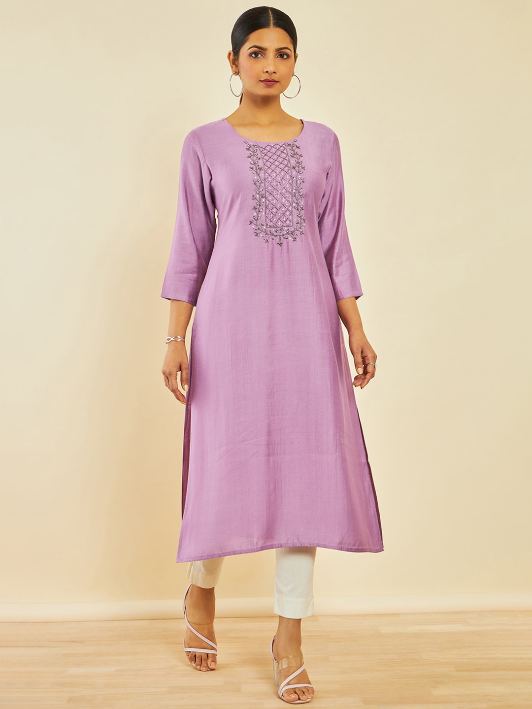 

Soch Embellished Yoke Design Straight Kurta, Purple