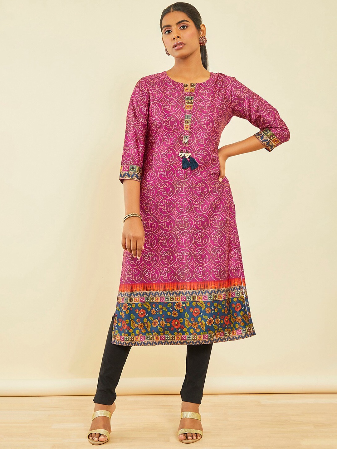 

Soch Bandhani Printed Satin Kurta, Magenta