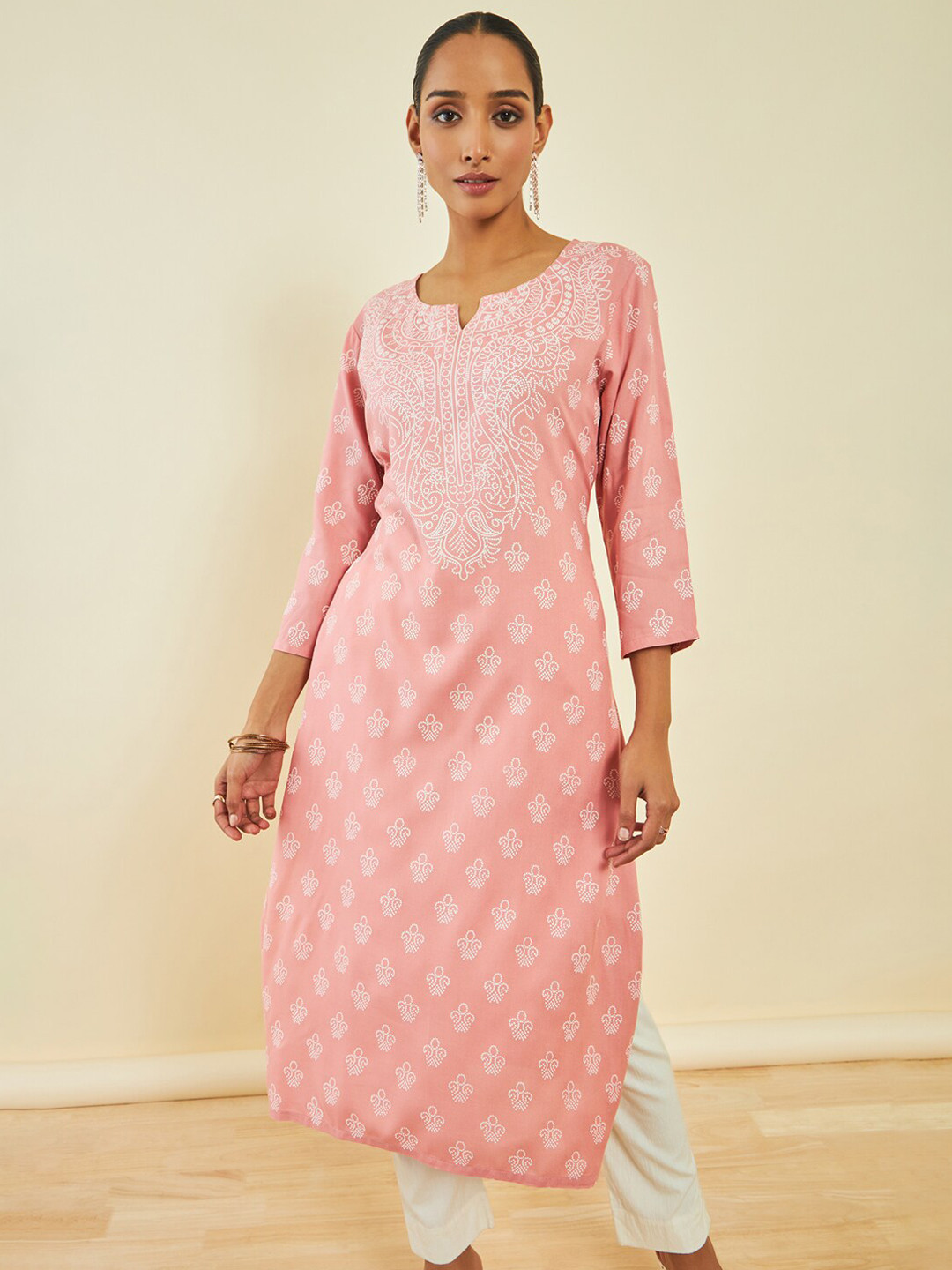 

Soch Ethnic Motif Printed Straight Kurta, Peach
