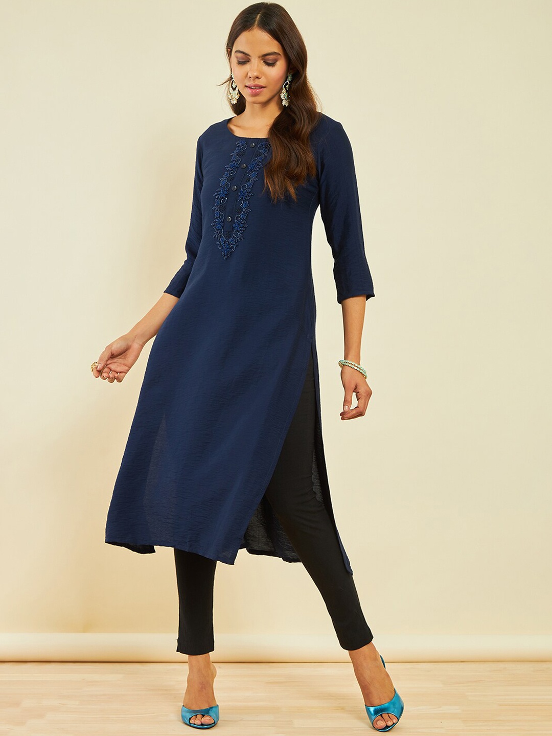 

Soch Embroidered Straight Kurta, Navy blue