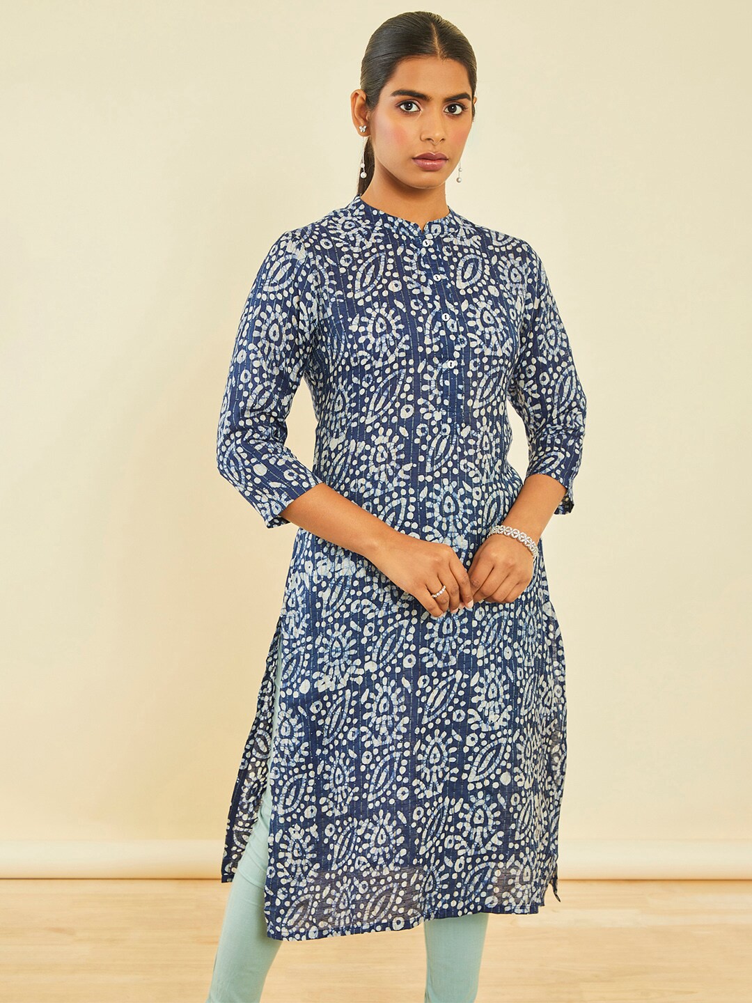 

Soch Abstract Printed Mandarin Collar Straight Kurta, Blue