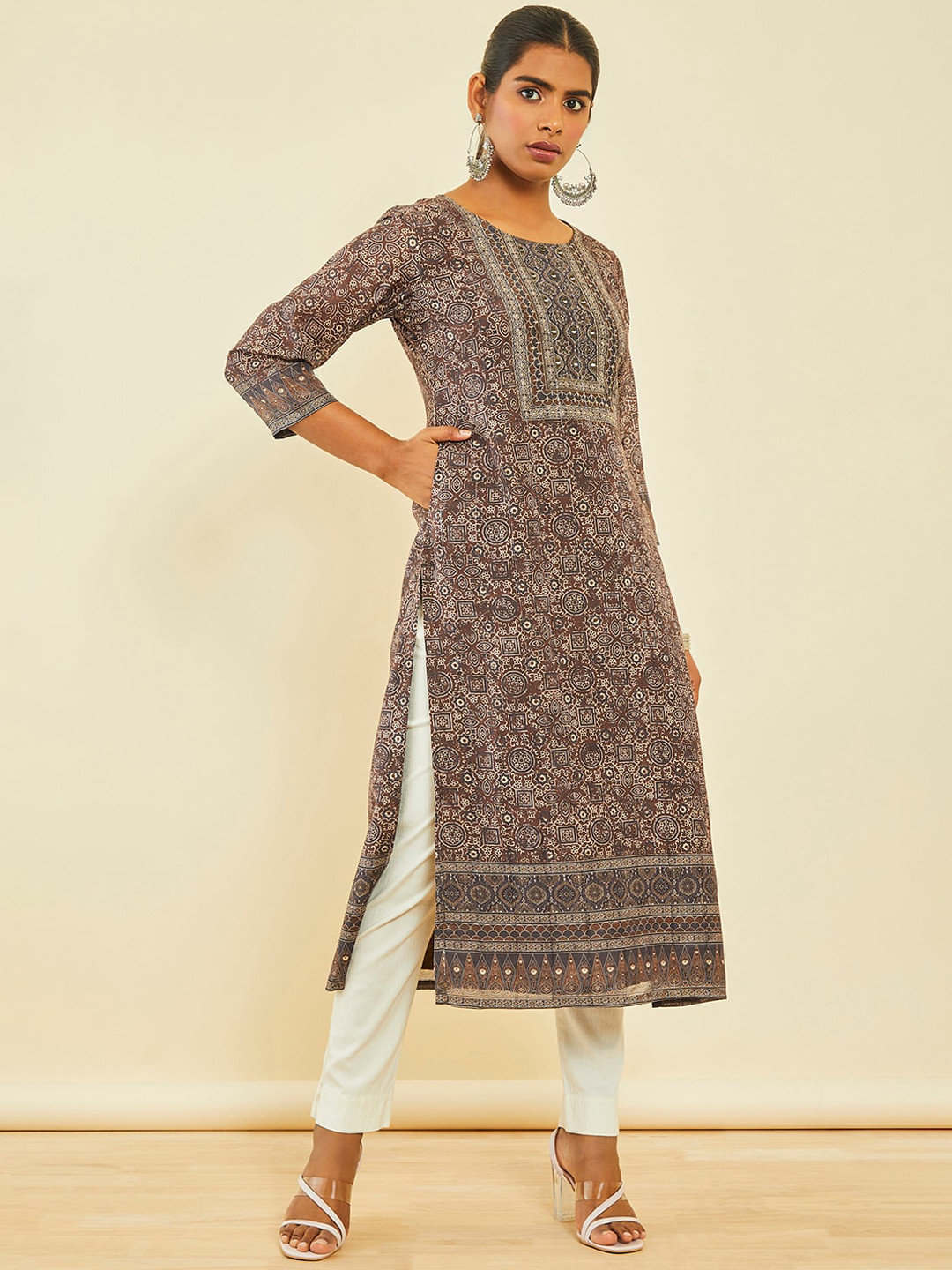 

Soch Abstract Printed Chanderi Silk Kurta, Brown