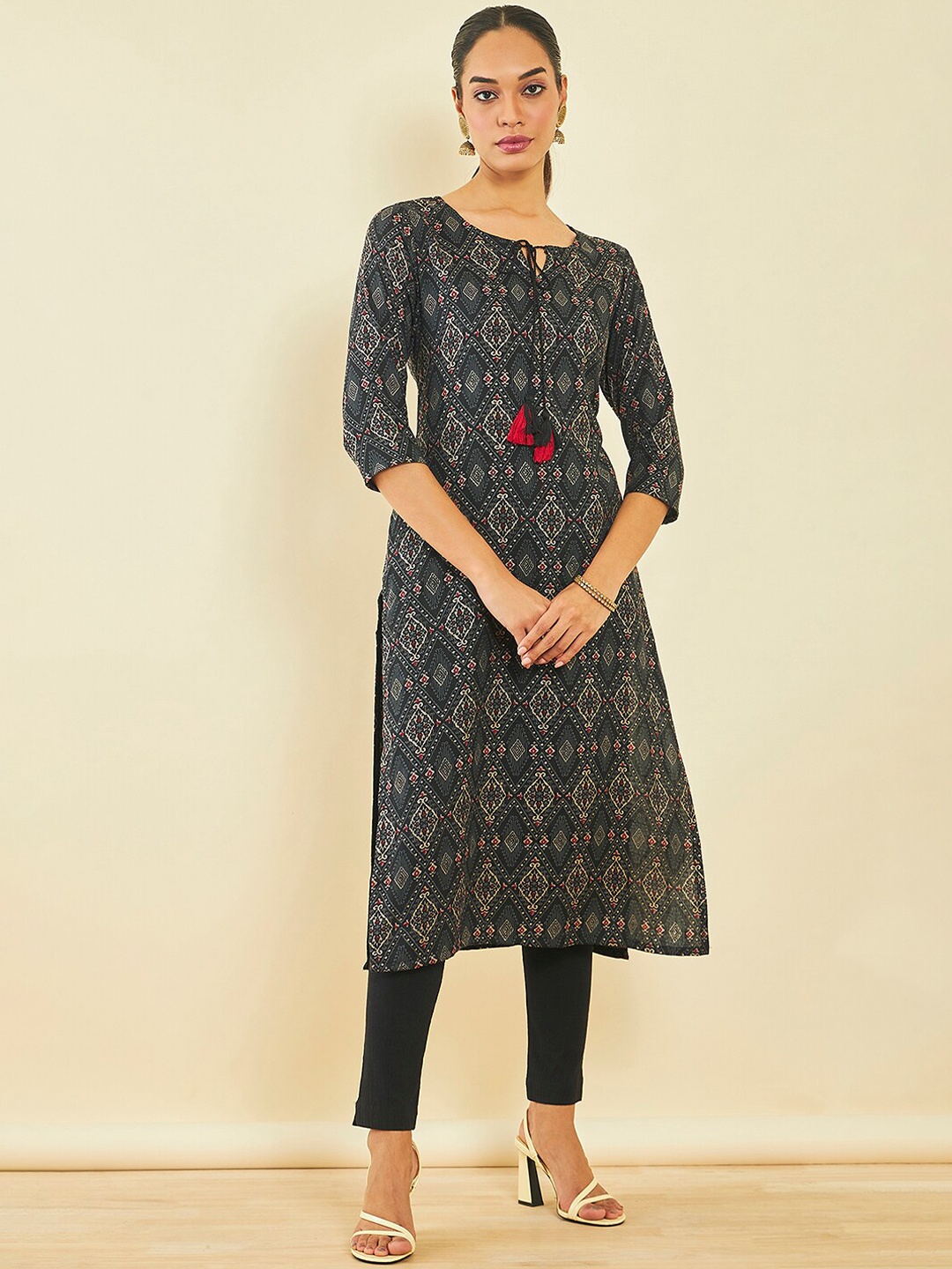 

Soch Ethnic Motifs Printed Straight Kurta, Black