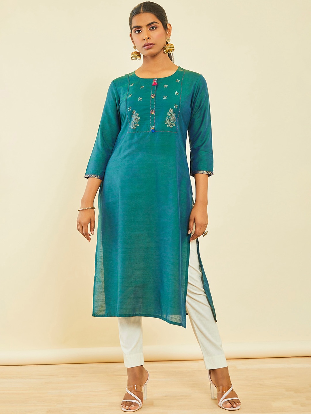 

Soch Ethnic Motifs Printed Silk Kurta, Green