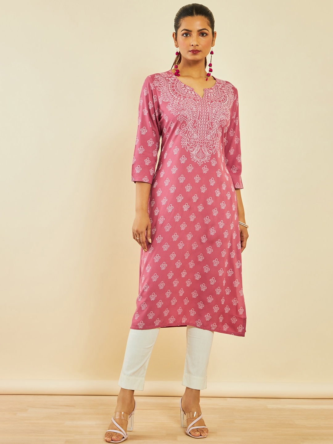 

Soch Bandhani Printed Notched Neck Kurta, Pink