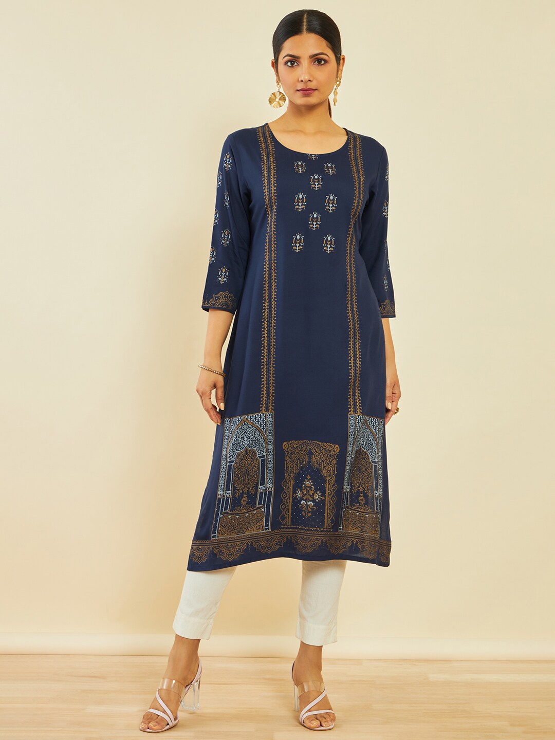 

Soch Ethnic Motifs Printed Straight Kurta, Navy blue