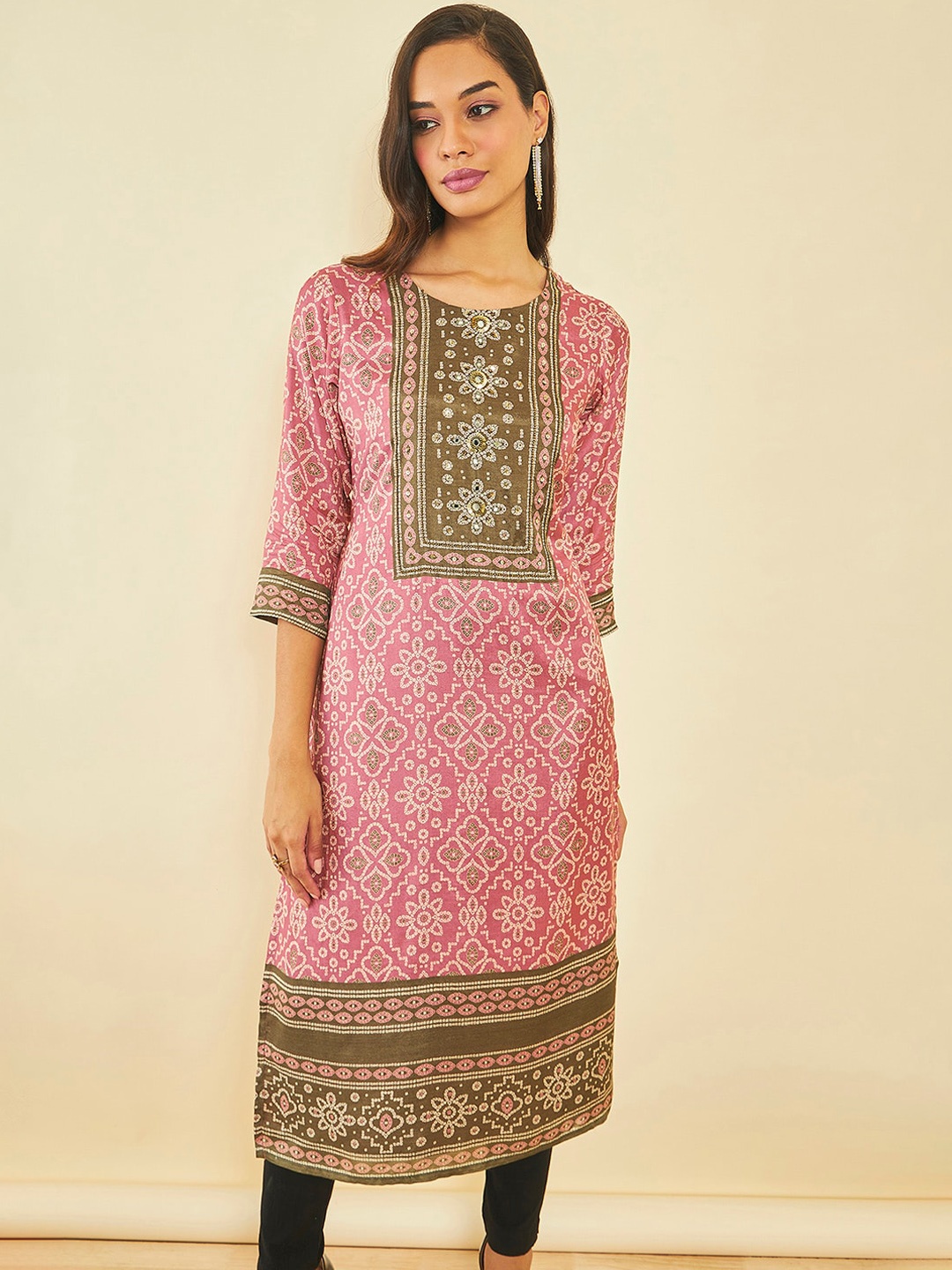 

Soch Bandhani Printed Straight Kurta, Pink