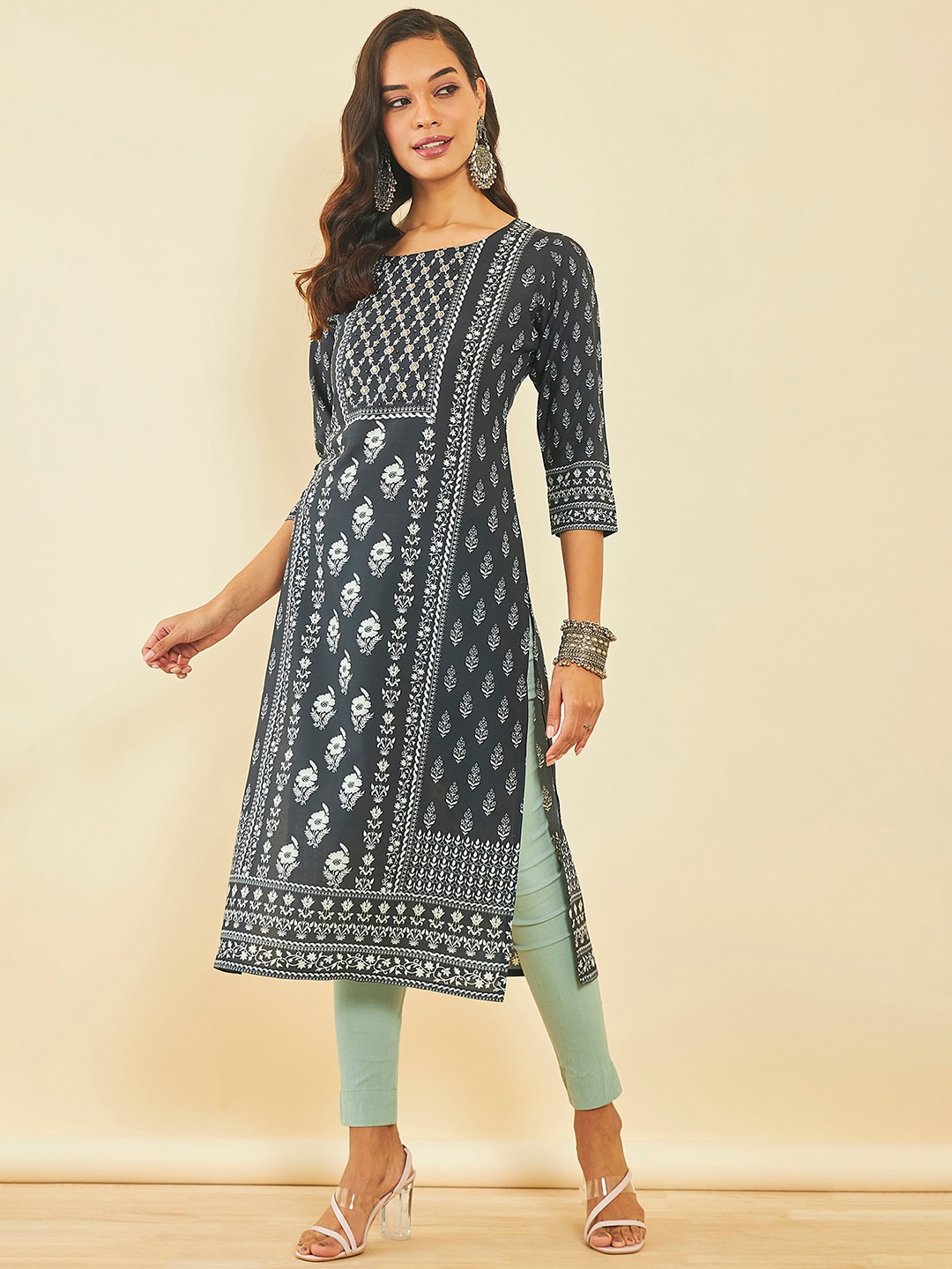 

Soch Floral Printed Regular Kurta, Black