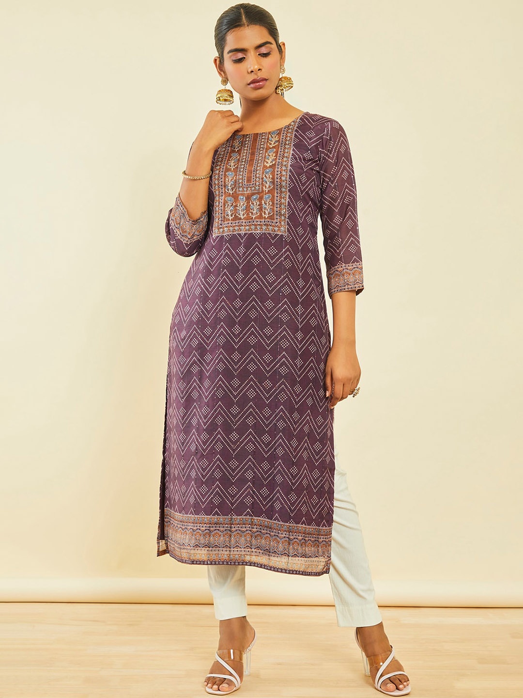 

Soch Bandhani Printed Sequined Chanderi Silk Kurta, Purple