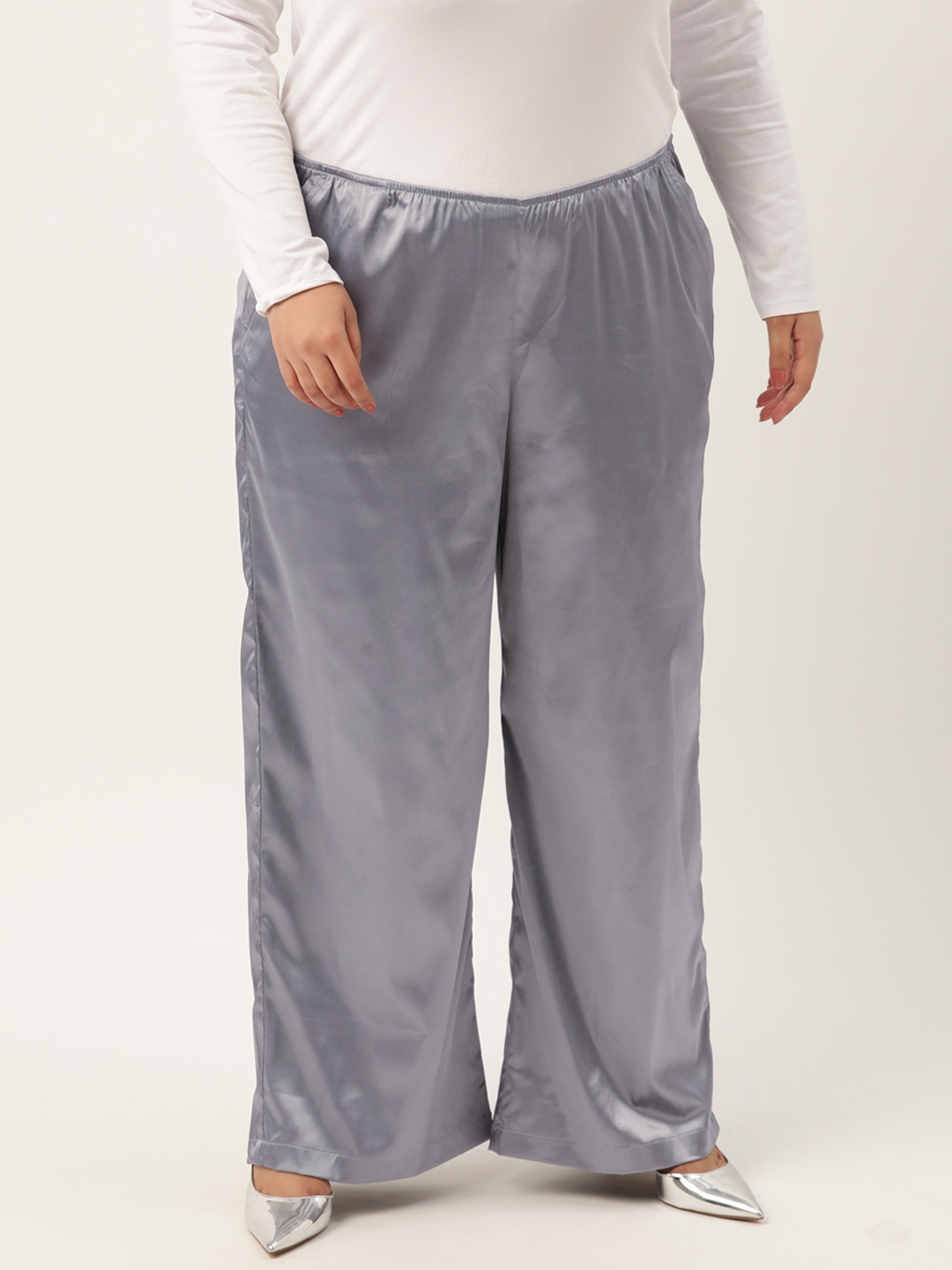 

theRebelinme Plus Size High-Rise Satin Trousers, Silver