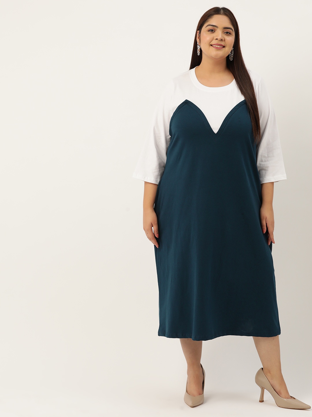 

theRebelinme Plus Size Colourblocked A-Line Midi Dress, Blue