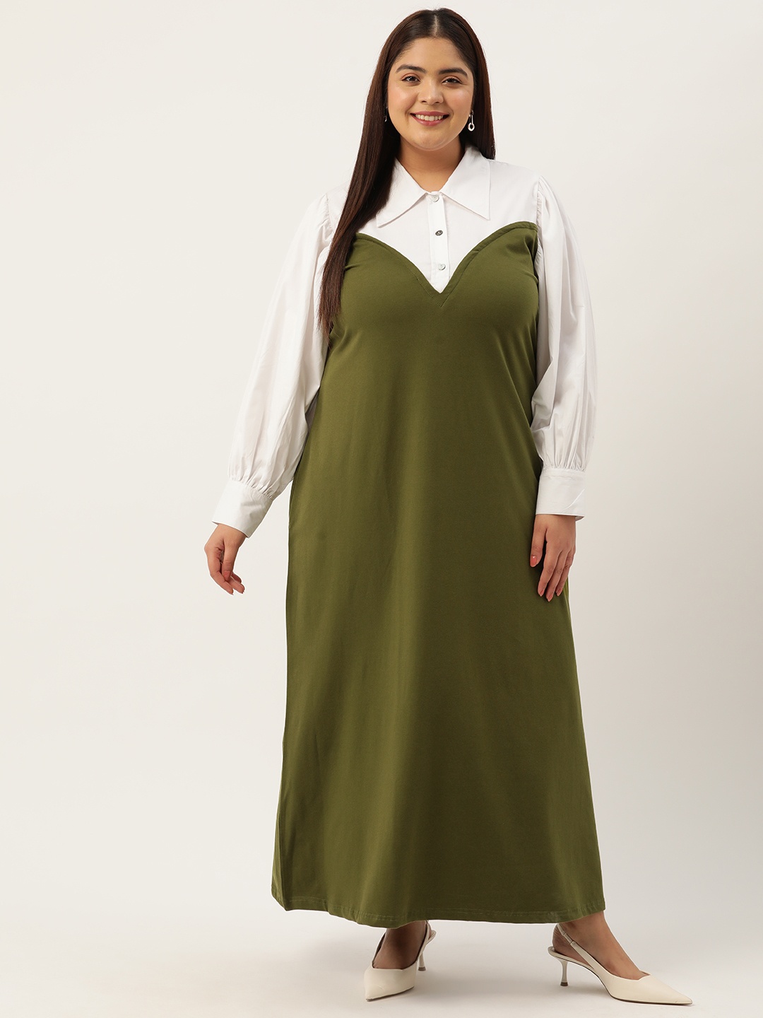 

theRebelinme Plus Size Colourblocked A-Line Maxi Dress, Olive