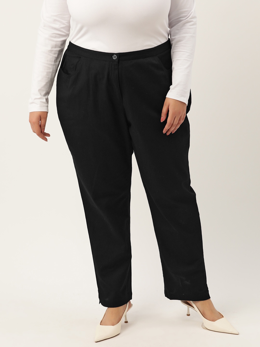 

theRebelinme Plus Size Smart Tapered Fit High-Rise Trousers, Black