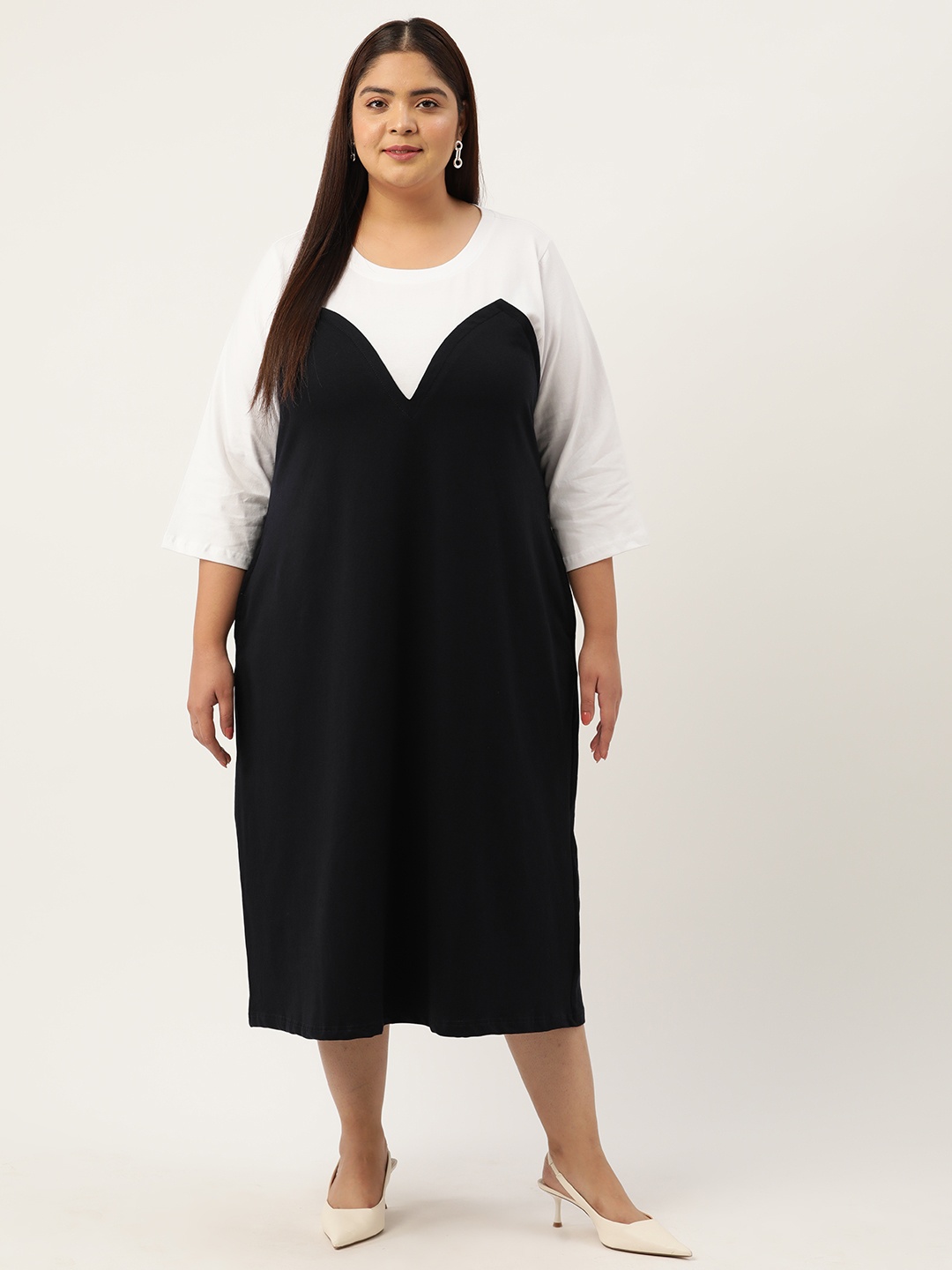 

theRebelinme Plus Size Colourblocked A-Line Midi Dress, Navy blue