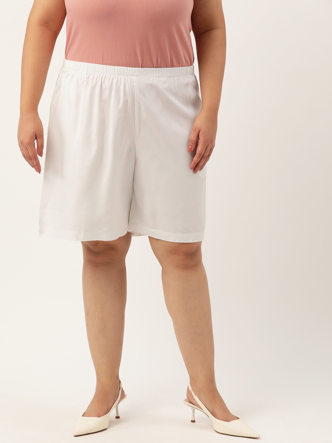

theRebelinme Plus Size High-Rise Shorts, White