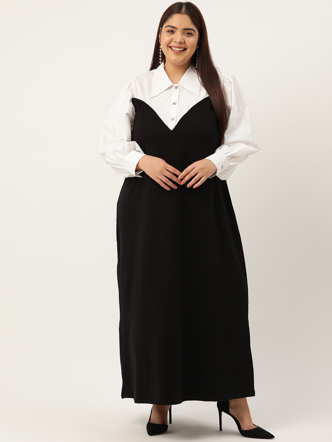 

theRebelinme Plus Size Colourblocked A-Line Maxi Dress, Black