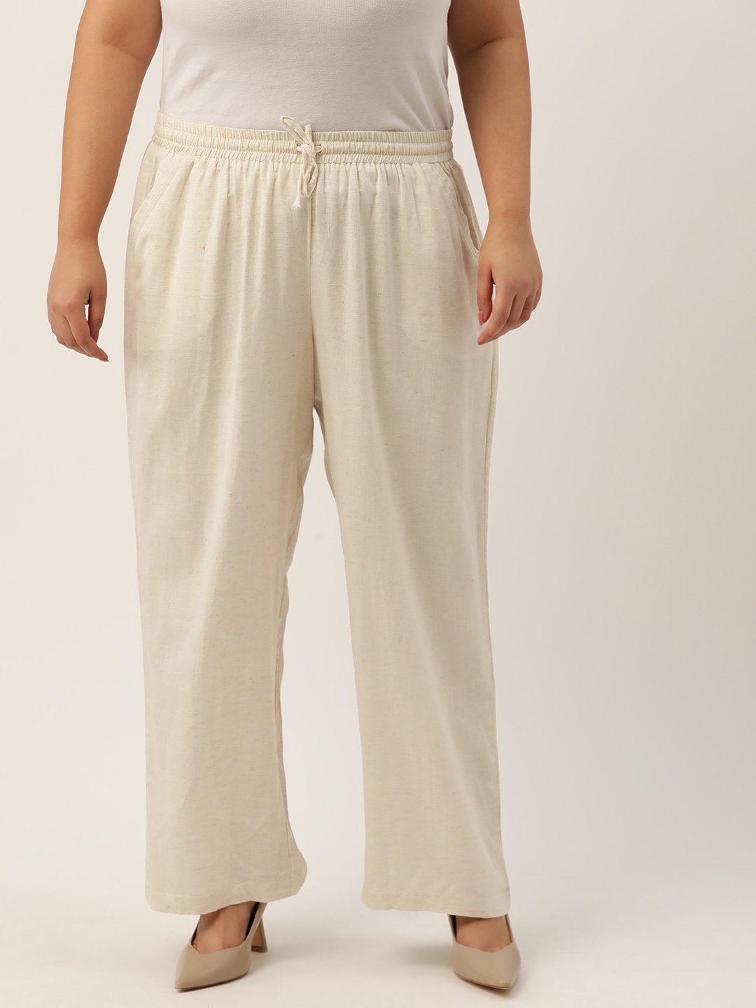 

theRebelinme Plus Size Urban High-Rise Pure Linen Trousers, Off white