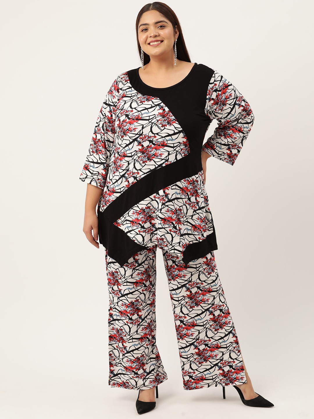 

theRebelinme Plus Size Printed Tunic with Palazzos, Black