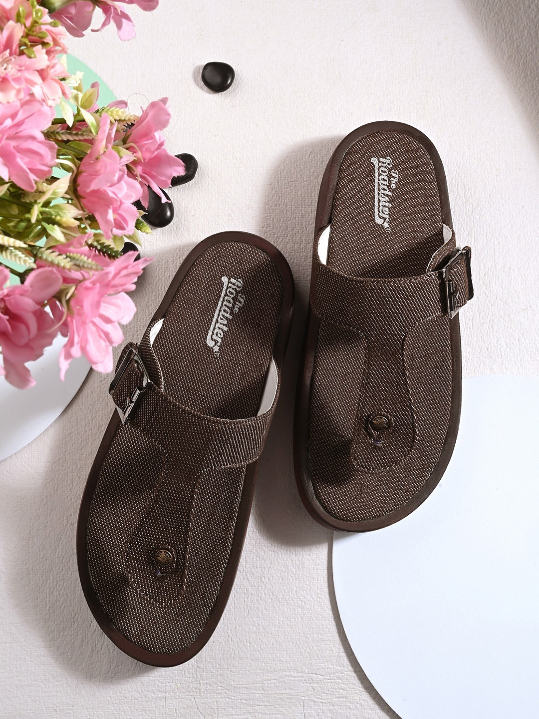 

The Roadster Lifestyle Co. Brown Textured Buckled T-Strap Flats