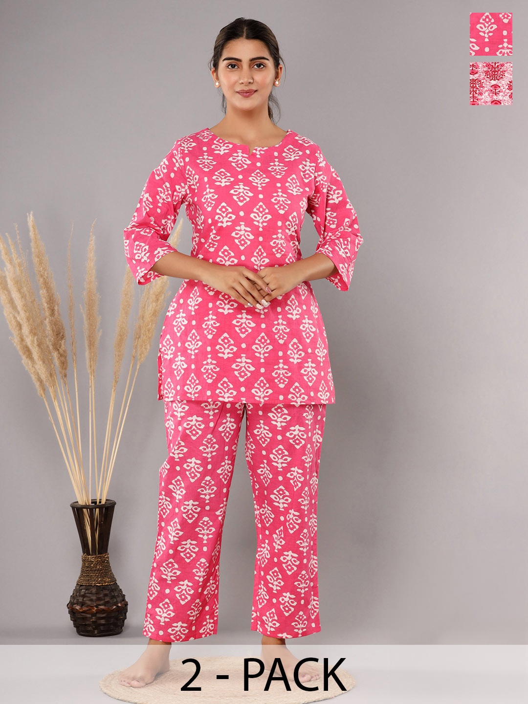 

Krati Creations Floral Printed Pure Cotton Night suit, Pink