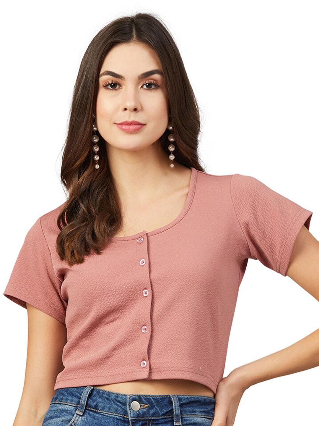 

Chemistry Textured Cropped Top, Pink