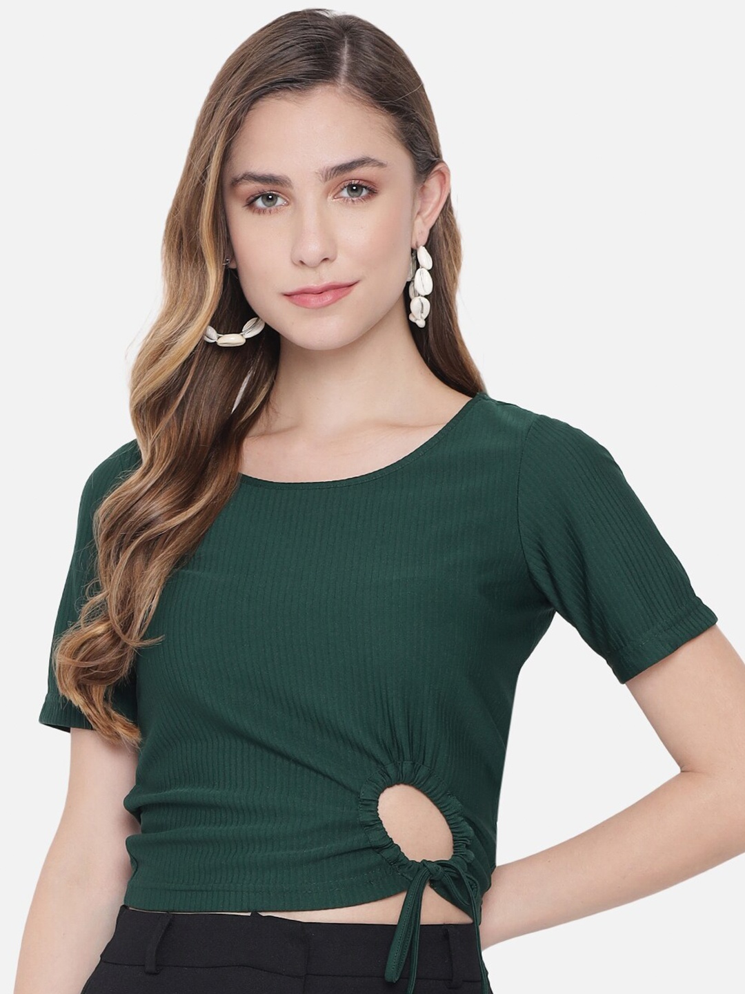 

Chemistry Keyhole Detail Ribbed Crop Top, Green