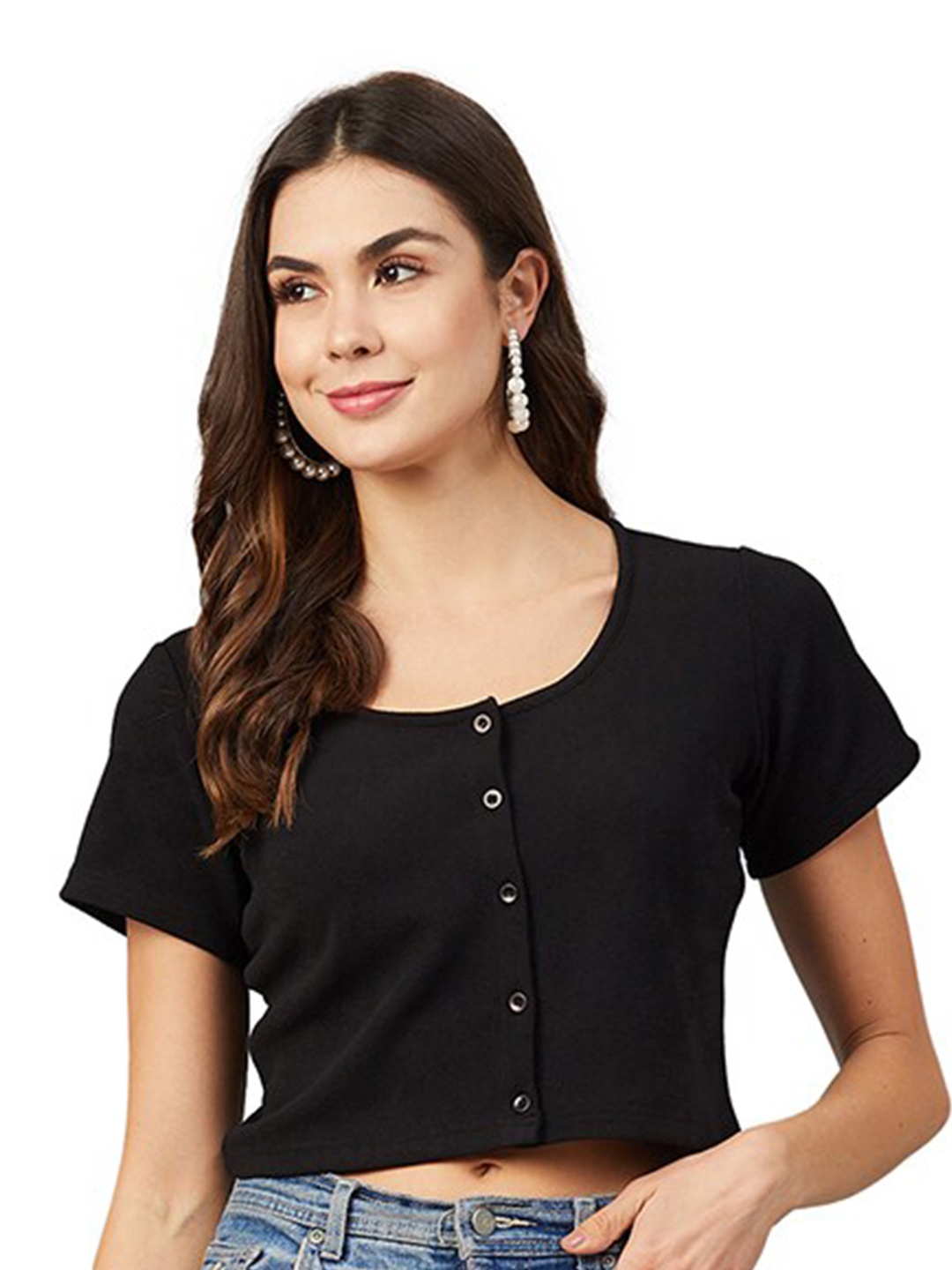 

Chemistry Scoop Neck Crop Top, Black