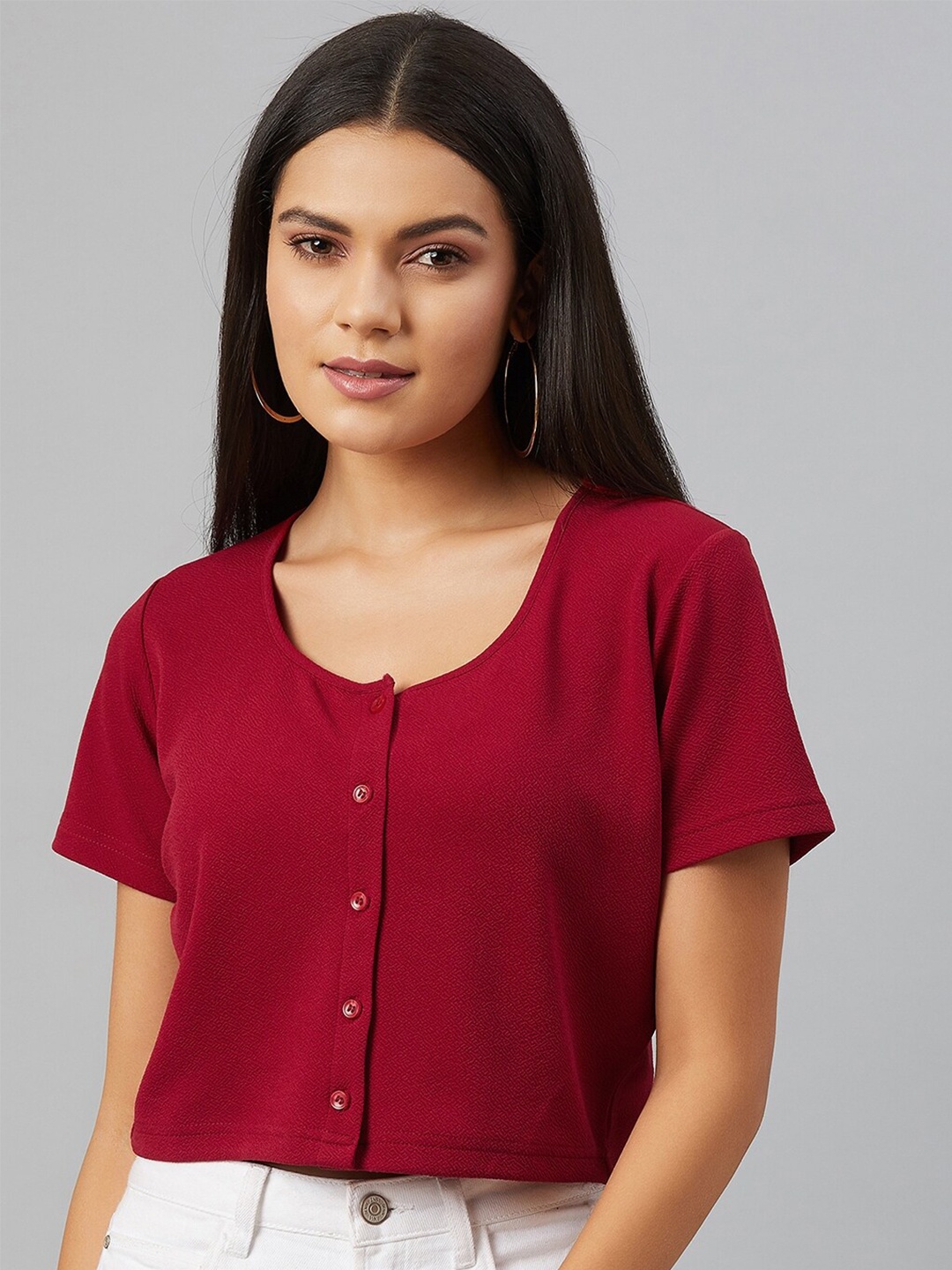 

Chemistry Scoop Neck Crop Top, Maroon