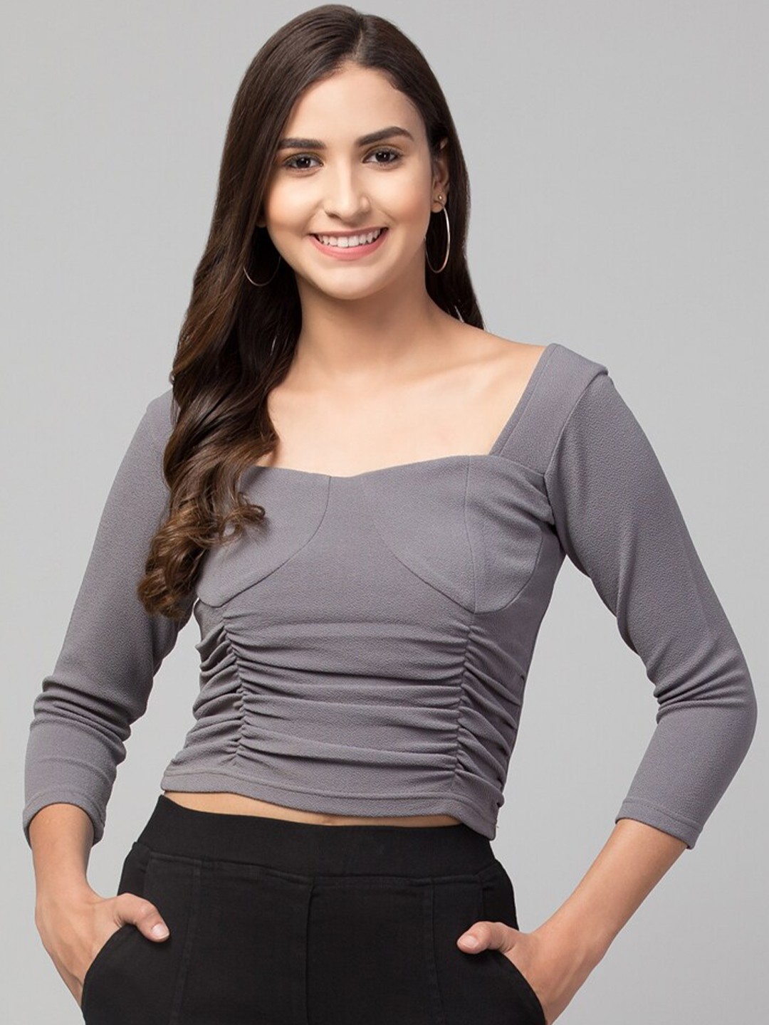 

Chemistry Square Neck Fitted Crop Top, Grey