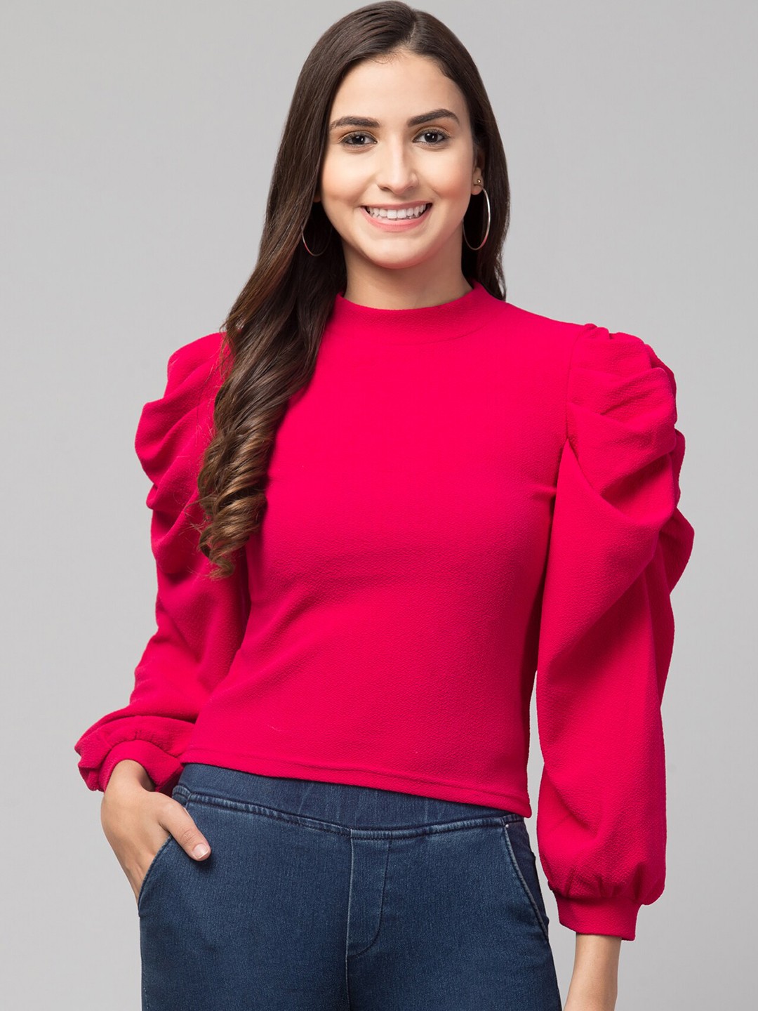 

Chemistry Puff Sleeve High Neck Top, Pink