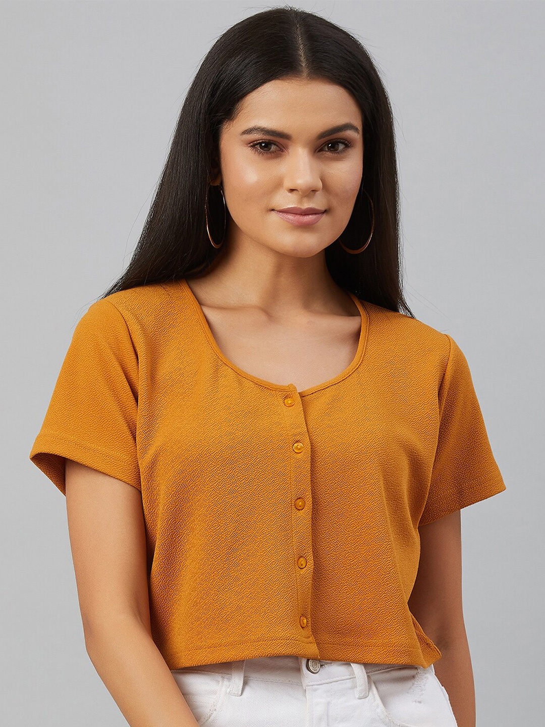 

Chemistry Round Neck Cropped Top, Mustard