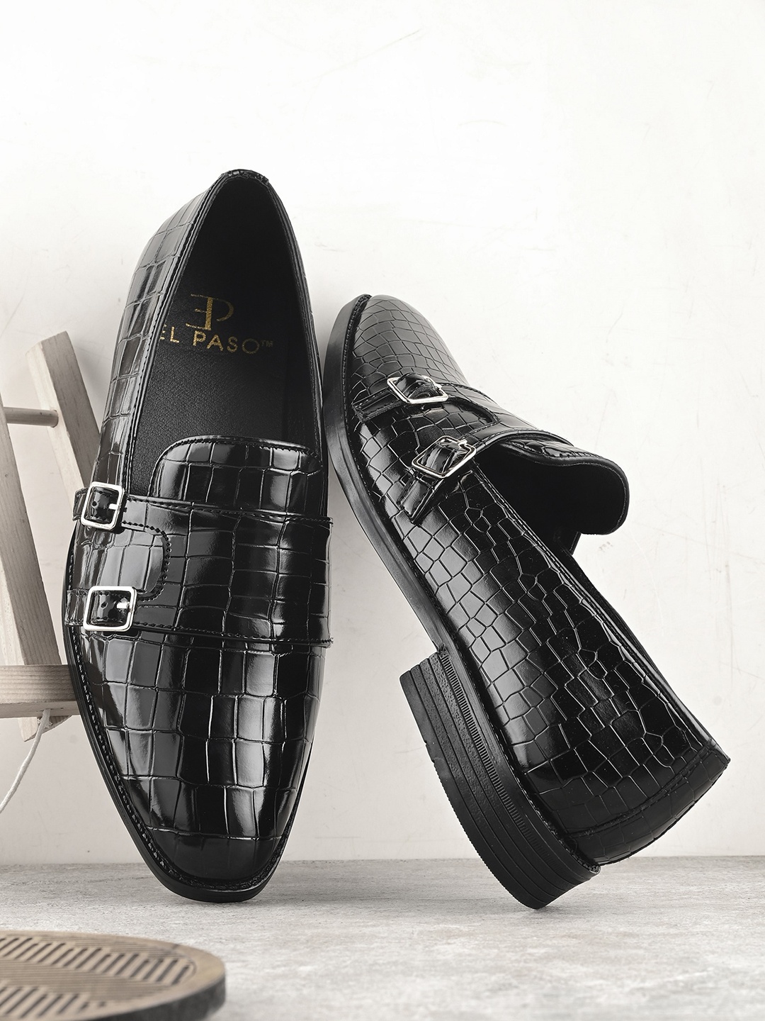 

El Paso Men Textured Formal Loafers, Black