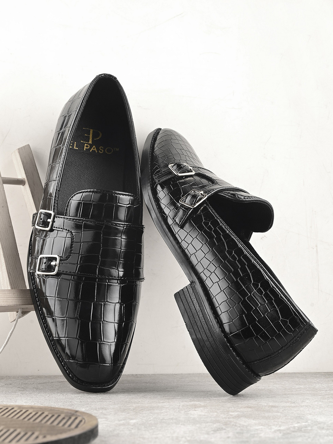 

El Paso Men Textured Formal Loafers, Black