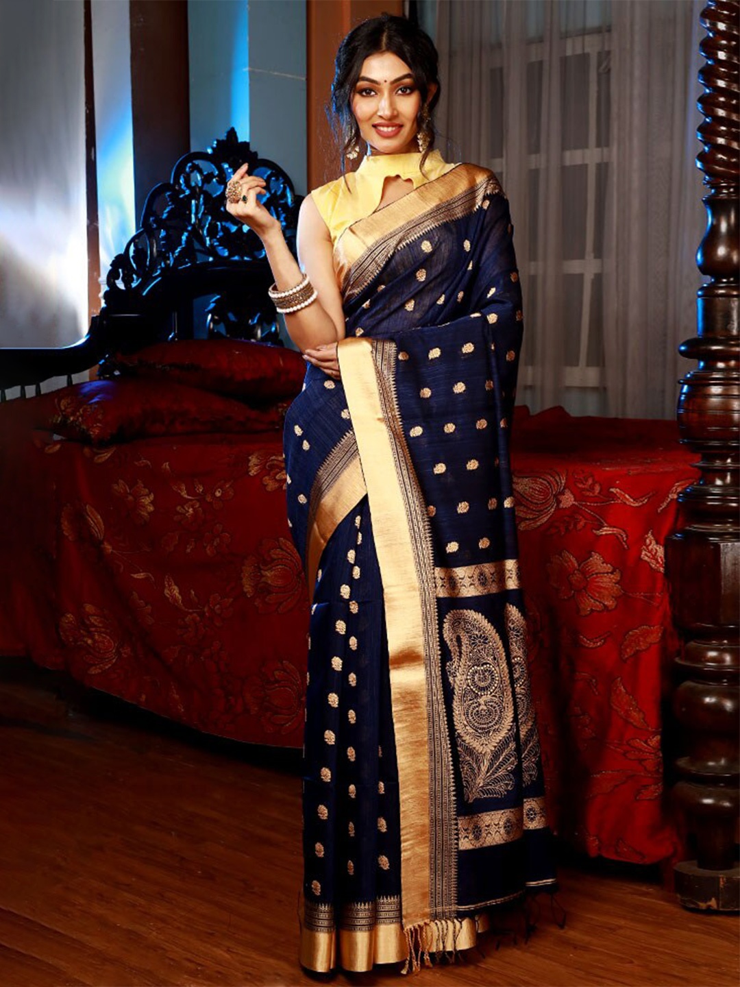 

AllSilks Woven Design Zari Pure Silk Baluchari Saree, Blue