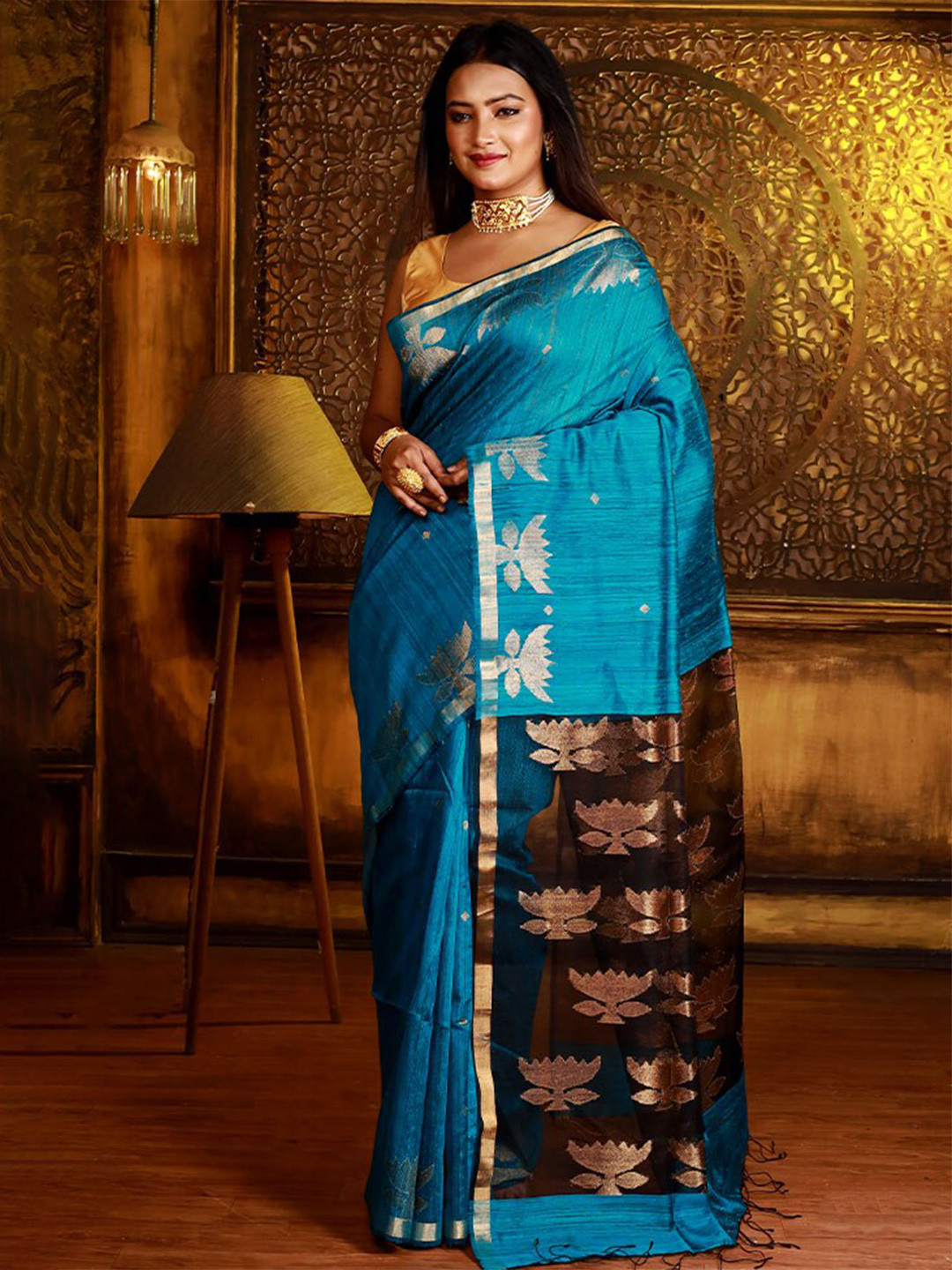 

AllSilks Woven Design Zari Pure Silk Saree, Blue