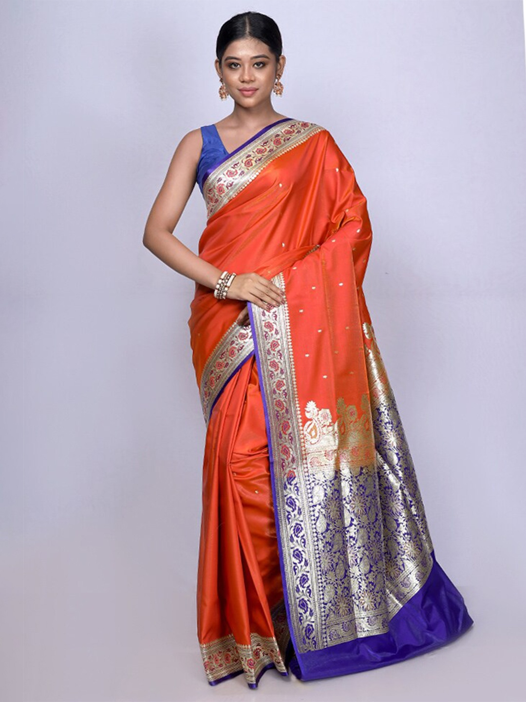 

AllSilks Woven Design Zari Banarasi Saree, Rust