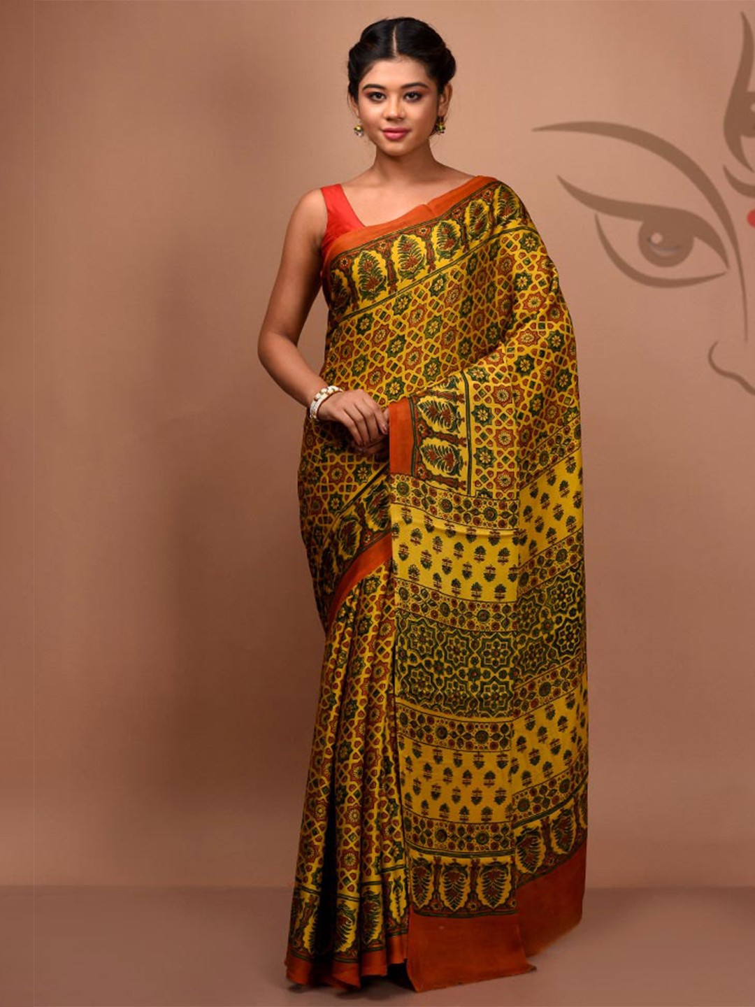 

AllSilks Ethnic Motifs Printed Pure Silk Saree, Yellow