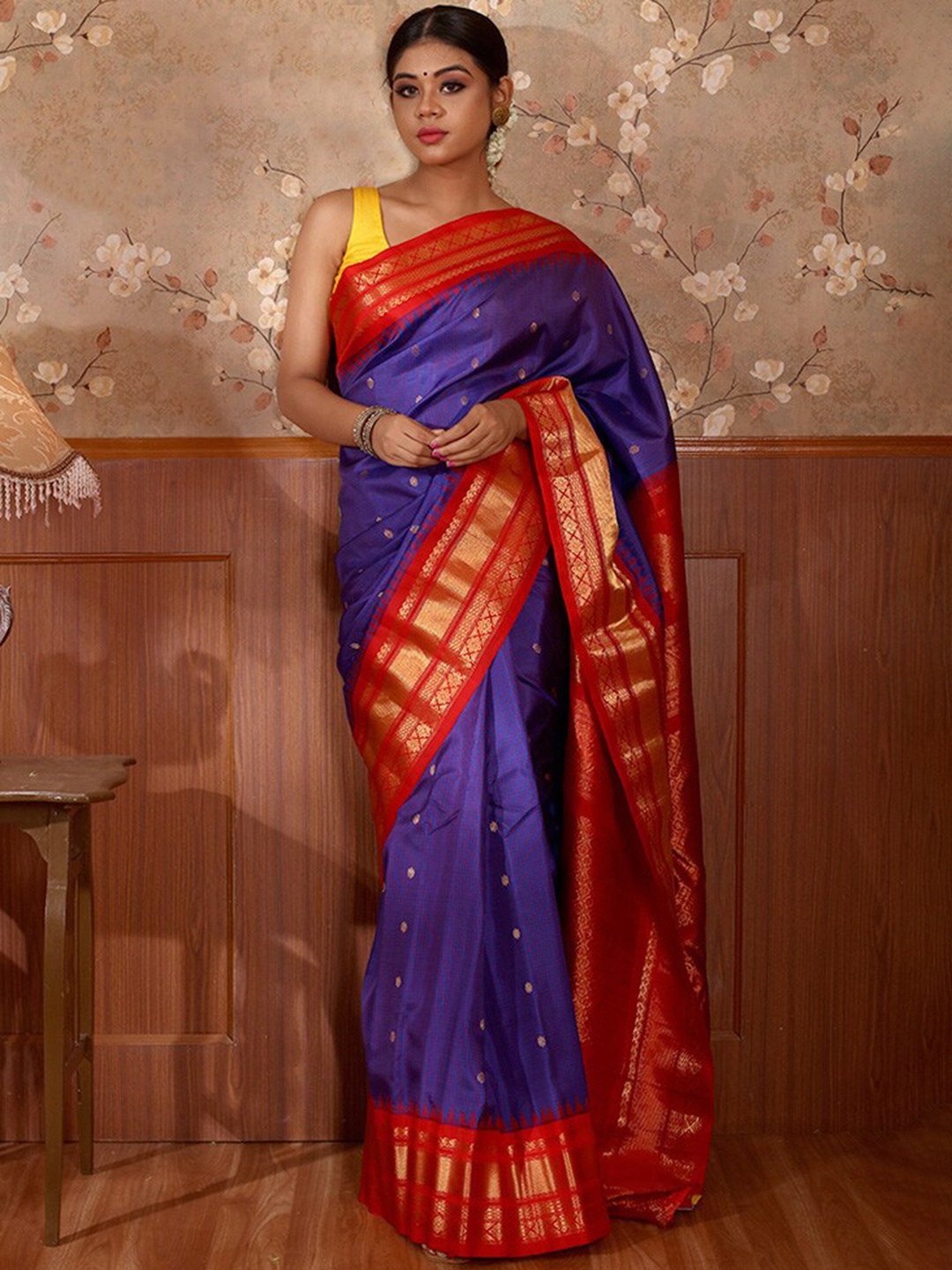 

AllSilks Ethnic Motifs Woven Design Zari Pure Silk Saree, Blue