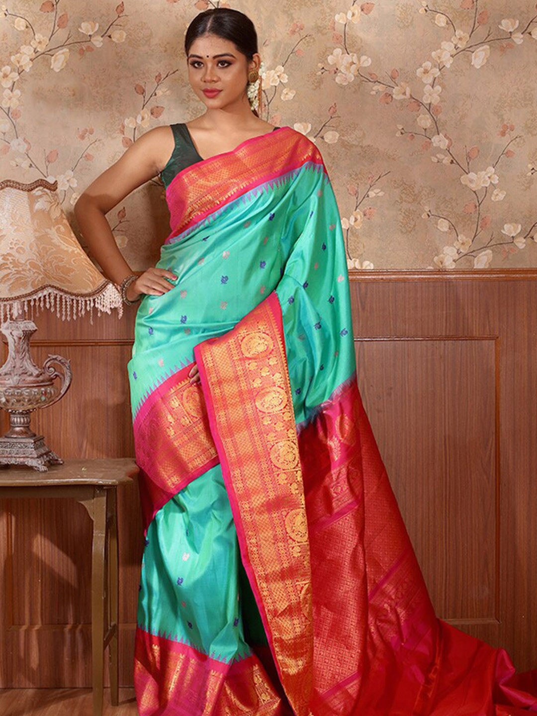 

AllSilks Ethnic Motifs Woven Design Zari Pure Silk Saree, Blue