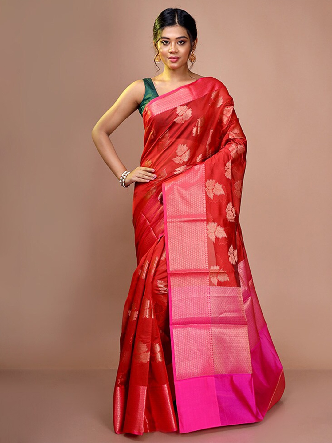 

AllSilks Woven Design Zari Saree, Red