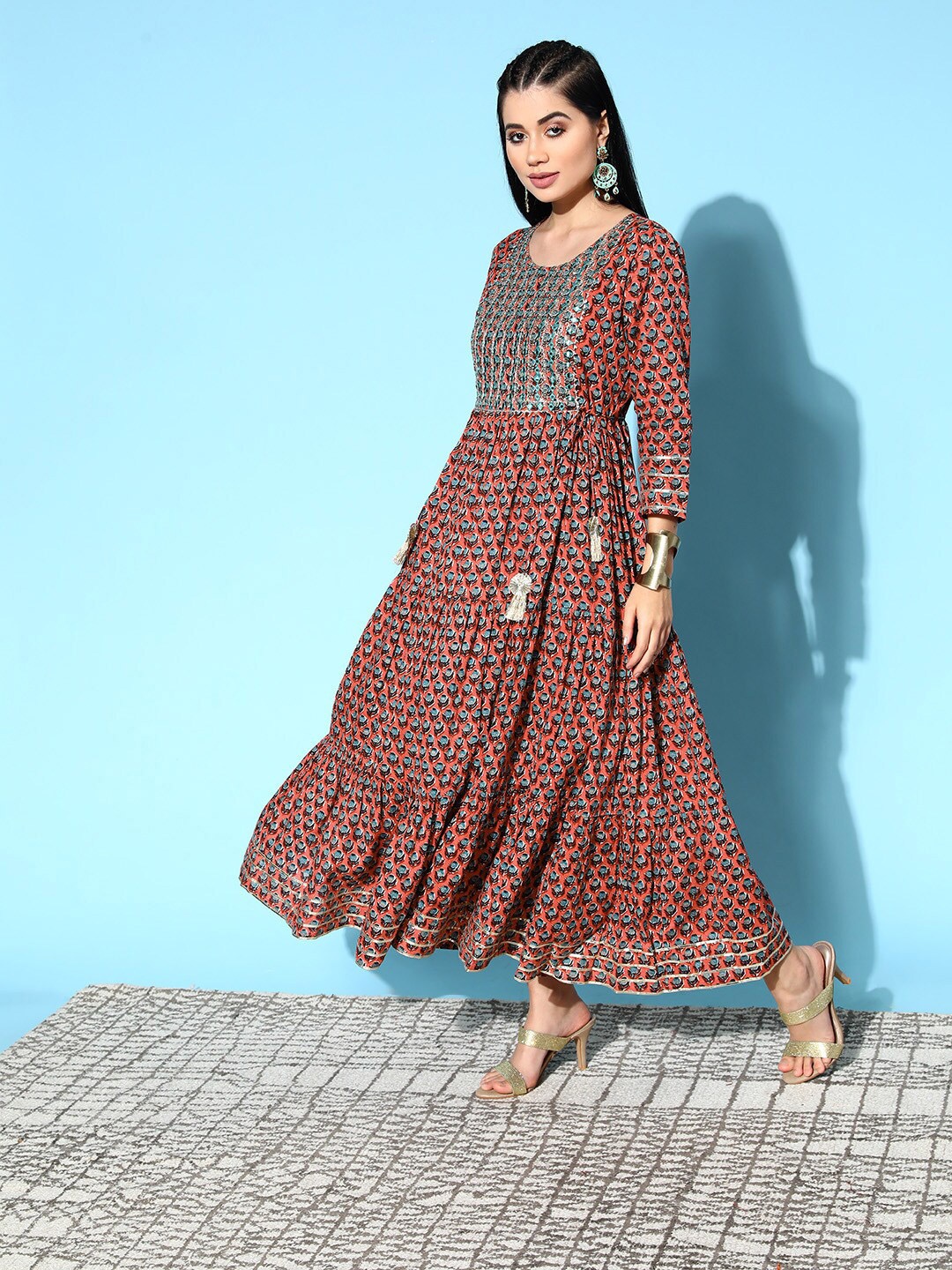

Ishin Ethnic Motifs Maxi Dress, Orange