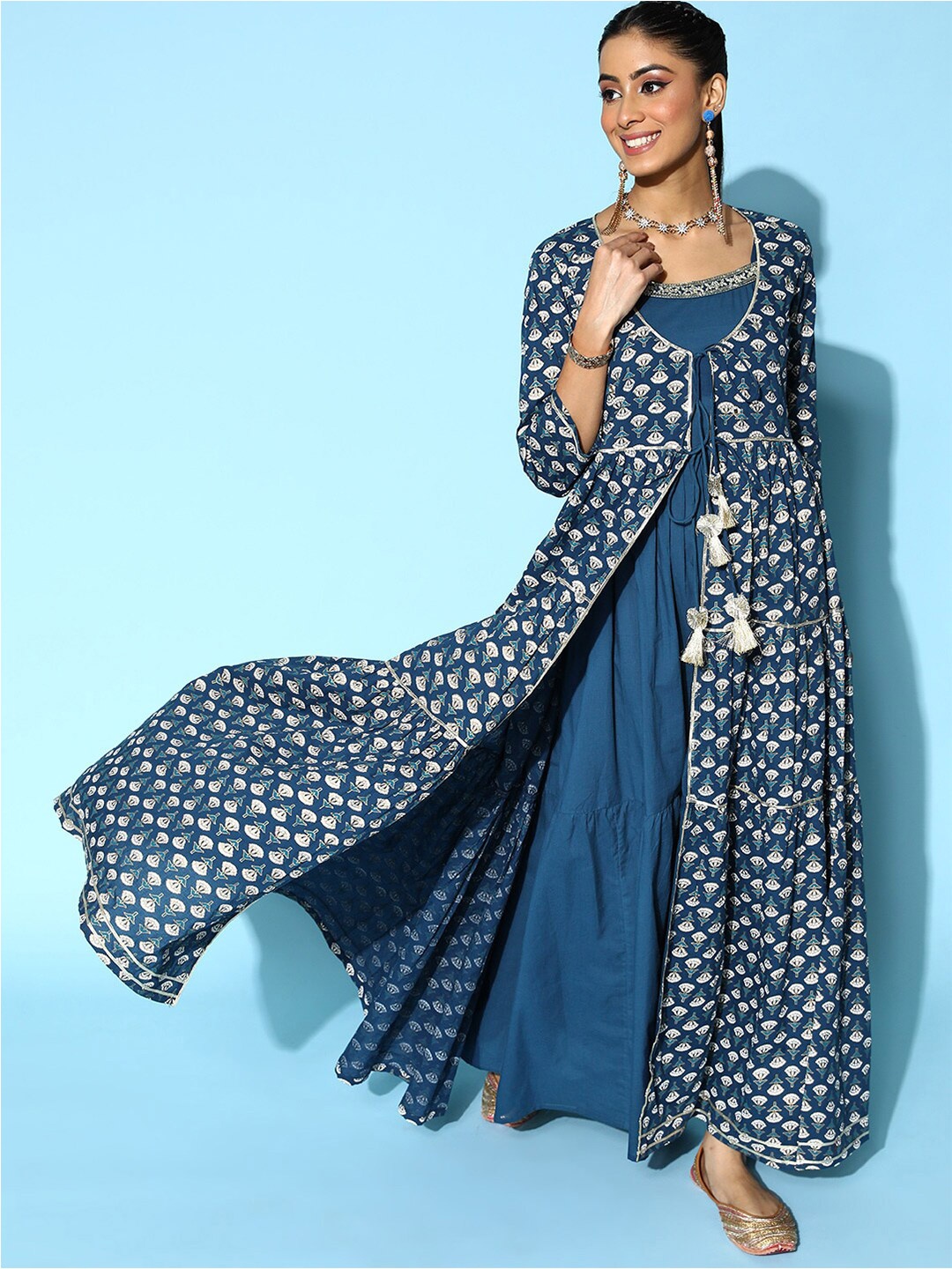 

Ishin Ethnic Motifs Printed Tie-Ups Detail Ethnic Dresses, Blue